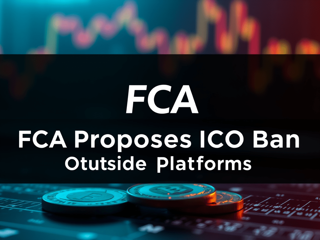 FCA proposal image featuring cryptocurrency coins and a digital trading chart, symbolizing the regulation of ICOs within specialized platforms.